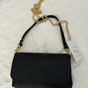 Small black purse with gold chain